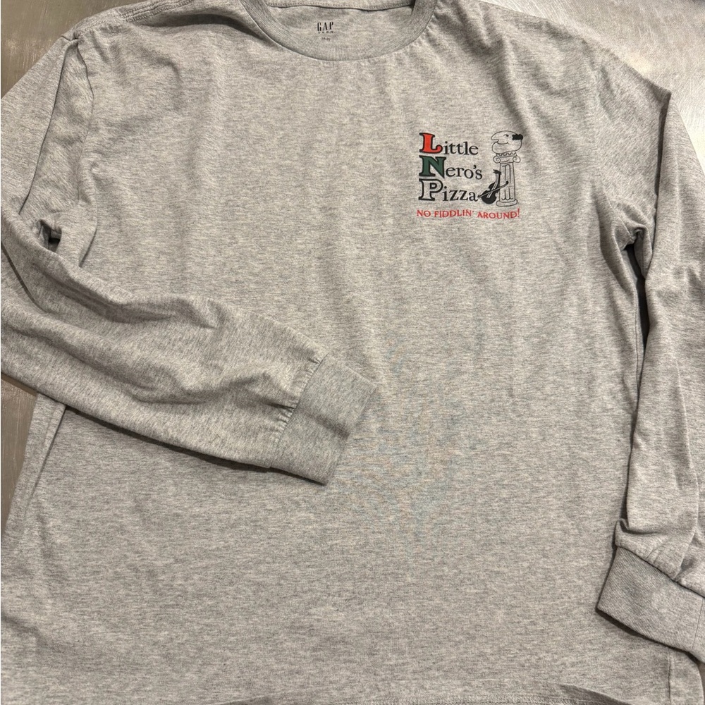 GAP Heather Gray Long Sleeve Tee - Little Nero's Pizza Graphic
